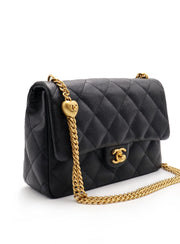CHANEL Heart Adjustable Clasp Flap Bag 24 - Black with Gold Hardware