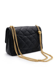 CHANEL Heart Adjustable Clasp Flap Bag 24 - Black with Gold Hardware