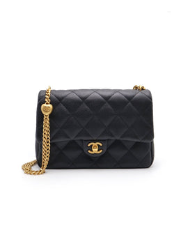 CHANEL Heart Adjustable Clasp Flap Bag 24 - Black / Gold