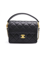 CHANEL Caviar Quilted Small Top Handle Flap - Black with Gold Hardware