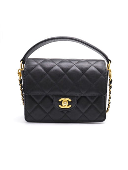 CHANEL Caviar Quilted Small Top Handle Flap - Black with Gold Hardware
