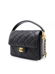CHANEL Caviar Quilted Small Top Handle Flap - Black with Gold Hardware