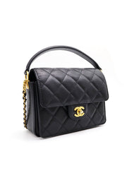 CHANEL Caviar Quilted Small Top Handle Flap - Black with Gold Hardware