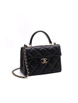 CHANEL 24P Caviar Quilted Retro Twist Top Handle Flap - Black / Gold