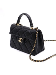 CHANEL 24P Caviar Quilted Retro Twist Top Handle Flap - Black / Gold