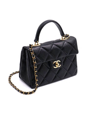 CHANEL 24P Caviar Quilted Retro Twist Top Handle Flap - Black / Gold