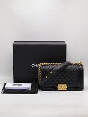 CHANEL Boy Flap Bag 25 Grained Calfskin - Black with Gold Hardware