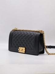 CHANEL Boy Flap Bag 25 Grained Calfskin - Black with Gold Hardware