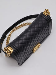 CHANEL Boy Flap Bag 25 Grained Calfskin - Black with Gold Hardware