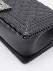 CHANEL Boy Flap Bag 25 Grained Calfskin - Black with Silver Hardware