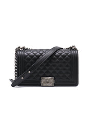 CHANEL Boy Flap Bag 25 Grained Calfskin - Black with Silver Hardware