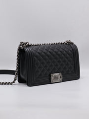 CHANEL Boy Flap Bag 25 Grained Calfskin - Black with Silver Hardware