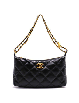 CHANEL 25S Leather-Interlaced Chain Shoulder Bag - Black / Gold
