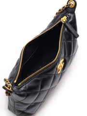 CHANEL 25S Leather-Interlaced Chain Shoulder Bag - Black with Gold Hardware