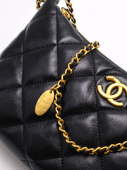 CHANEL 25S Leather-Interlaced Chain Shoulder Bag - Black with Gold Hardware