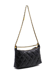 CHANEL 25S Leather-Interlaced Chain Shoulder Bag - Black with Gold Hardware