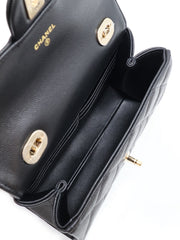 CHANEL 25S Caviar Quilted Mini Retro Twist Top Handle Flap - Black / Gold