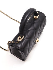 CHANEL 25S Caviar Quilted Mini Retro Twist Top Handle Flap - Black / Gold