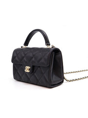 CHANEL 25S Caviar Quilted Mini Retro Twist Top Handle Flap - Black / Gold