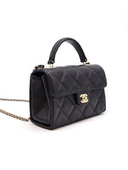 CHANEL 25S Caviar Quilted Mini Retro Twist Top Handle Flap - Black / Gold