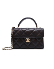 CHANEL 25S Caviar Quilted Mini Retro Twist Top Handle Flap - Black / Gold