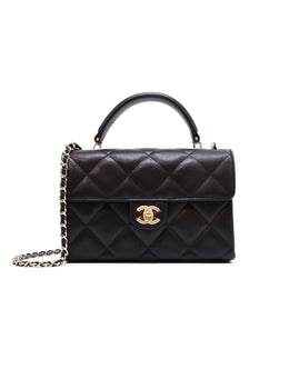 CHANEL 25S Caviar Quilted Mini Retro Twist Top Handle Flap - Black / Gold
