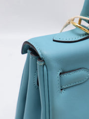 HERMES Kelly 25 - Bleu Atoll with Gold Hardware [T]
