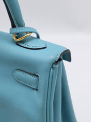 HERMES Kelly 25 - Bleu Atoll with Gold Hardware [T]
