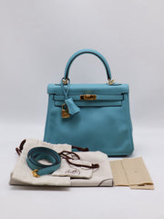 HERMES Kelly 25 - Bleu Atoll with Gold Hardware [T]