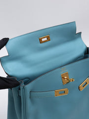 HERMES Kelly 25 - Bleu Atoll with Gold Hardware [T]