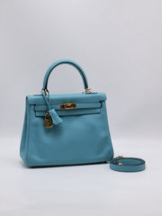 HERMES Kelly 25 - Bleu Atoll with Gold Hardware [T]