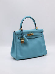 HERMES Kelly 25 - Bleu Atoll with Gold Hardware [T]