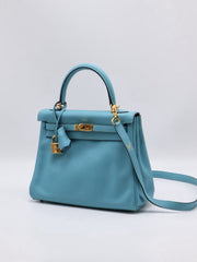 HERMES Kelly 25 - Bleu Atoll with Gold Hardware [T]
