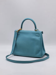 HERMES Kelly 25 - Bleu Atoll with Gold Hardware [T]