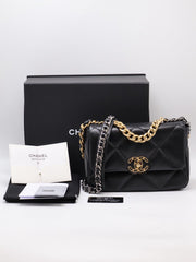 CHANEL 19 Quilted Lambskin Flap Bag 26 - Black with Gold Hardware [Series 30]