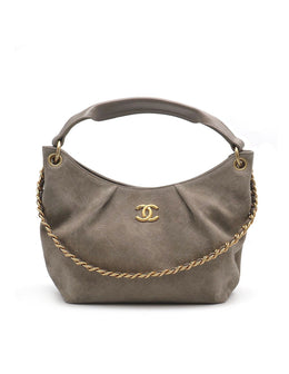 CHANEL 26C Suede Hobo - Grey with Gold Hardware