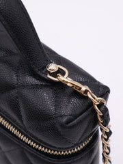 CHANEL Grained Calfskin Top Handle Vanity Case - Black with Gold Hardware