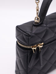CHANEL Grained Calfskin Top Handle Vanity Case - Black with Gold Hardware