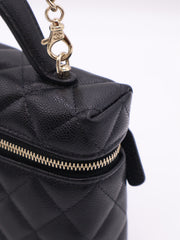 CHANEL Grained Calfskin Top Handle Vanity Case - Black with Gold Hardware
