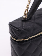 CHANEL Grained Calfskin Top Handle Vanity Case - Black with Gold Hardware