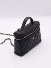 CHANEL Grained Calfskin Top Handle Vanity Case - Black with Gold Hardware