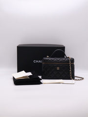 CHANEL Grained Calfskin Top Handle Vanity Case - Black with Gold Hardware