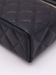 CHANEL Grained Calfskin Top Handle Vanity Case - Black with Gold Hardware