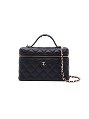 CHANEL Grained Calfskin Top Handle Vanity Case - Black with Gold Hardware