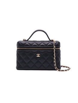 CHANEL Grained Calfskin Top Handle Vanity Case - Black with Gold Hardware