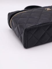 CHANEL Grained Calfskin Top Handle Vanity Case - Black with Gold Hardware