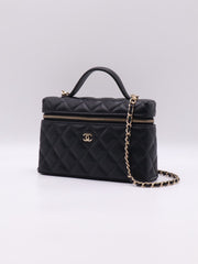 CHANEL Grained Calfskin Top Handle Vanity Case - Black with Gold Hardware