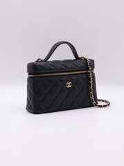 CHANEL Grained Calfskin Top Handle Vanity Case - Black with Gold Hardware