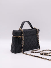 CHANEL Grained Calfskin Top Handle Vanity Case - Black with Gold Hardware