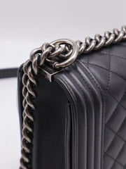 CHANEL Boy Flap Bag 28 Calfskin - Black with Silver Hardware [Series 20]